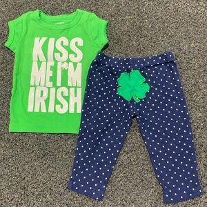 Carter's Green "Kiss Me I'm Irish" Tee and Navy Polka Dot Clover Pants